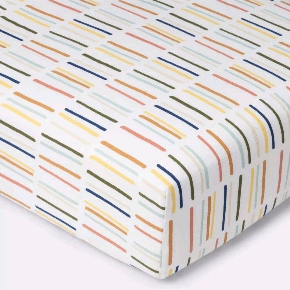 Cloud Island Fitted Crib Sheet Colorful Dash Marks 28" x 52" Fits to 6" Deep NWT - Picture 2 of 3